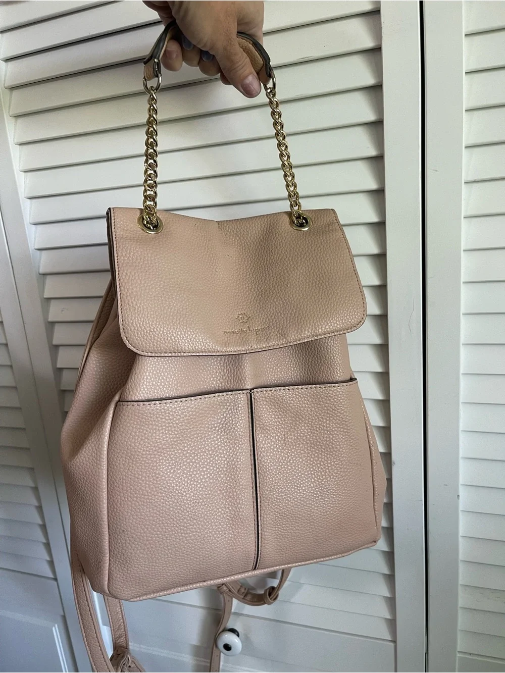 Nanette Lepore pebbled beige pink vegan leather backpack